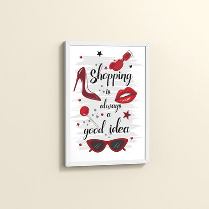 Side View of Shopaholic Mood – Fashion Wall Art Frame in White Color Frame