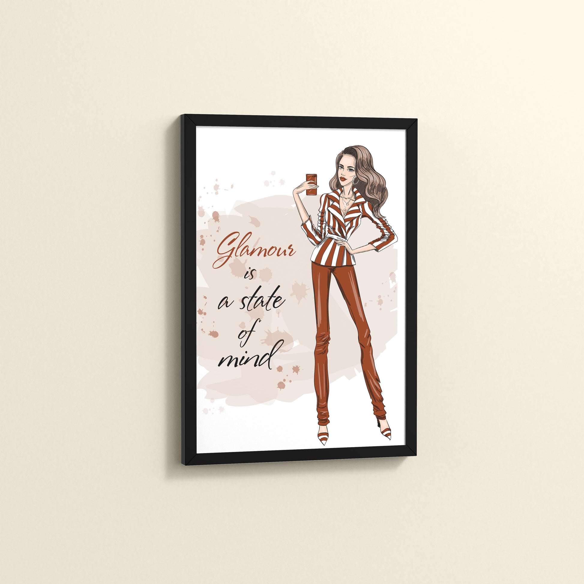 Side View of Glamour is a State of Mind – Fashion Wall Frame in Black Color Frame