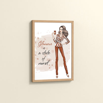 Side View of Glamour is a State of Mind – Fashion Wall Frame in Natrual Color Frame