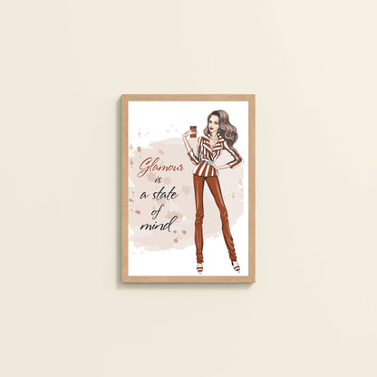 Wall View of Glamour is a State of Mind – Fashion Wall Frame in Natrual Color Frame