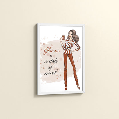 Side View of Glamour is a State of Mind – Fashion Wall Frame in White Color Frame