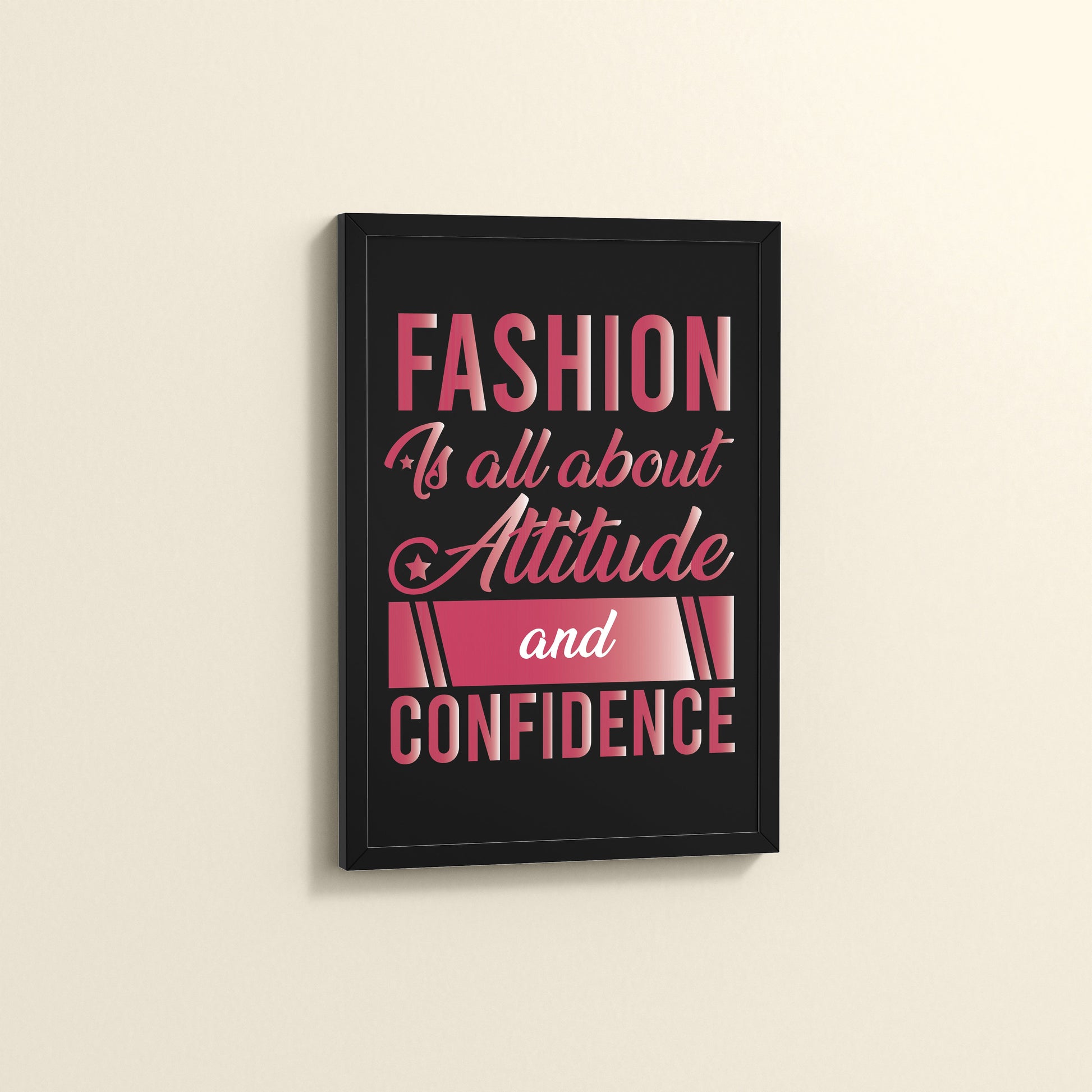 Side View of Style, Confidence & Attitude – Fashion Quote Photo Frame in Black Color Frame