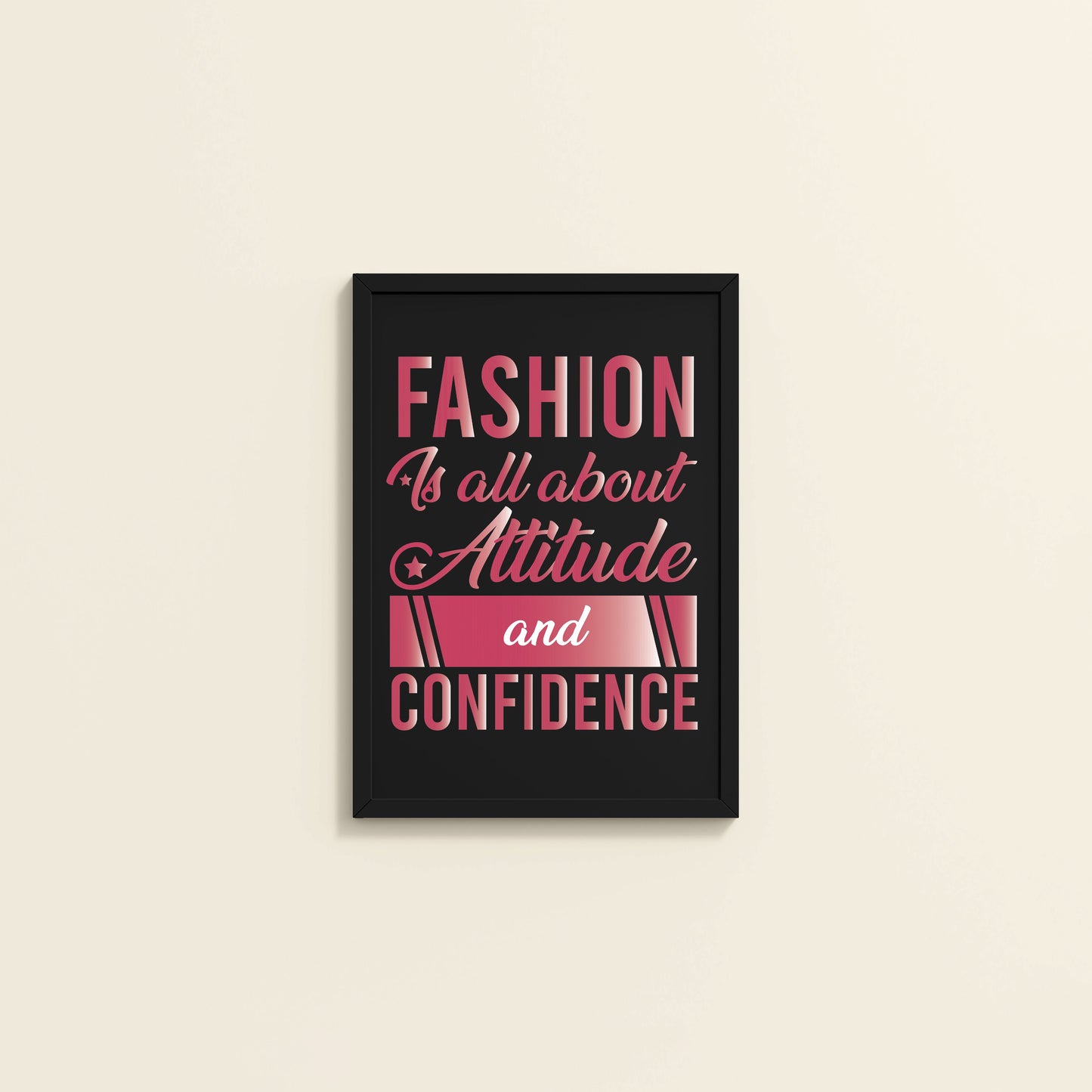 Wall View of Style, Confidence & Attitude – Fashion Quote Photo Frame in Black Color Frame