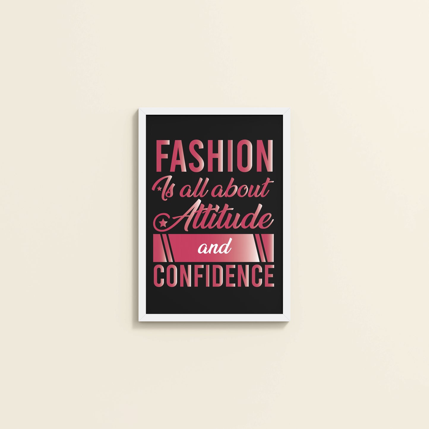 Wall View of Style, Confidence & Attitude – Fashion Quote Photo Frame in White Color Frame