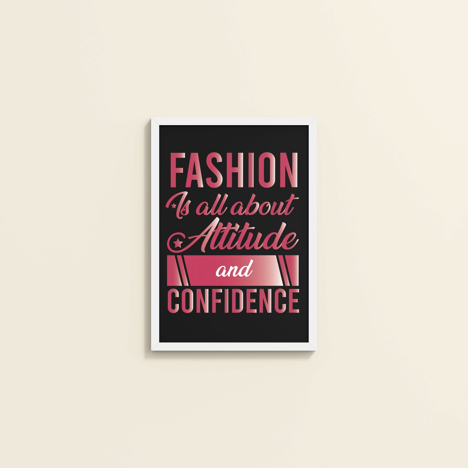 Wall View of Style, Confidence & Attitude – Fashion Quote Photo Frame in White Color Frame