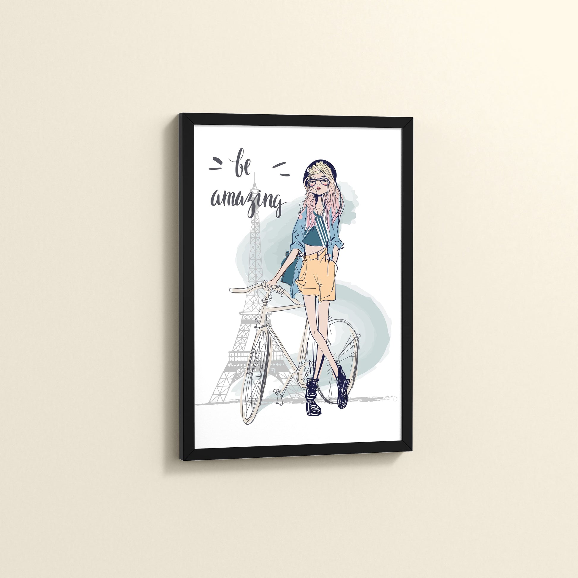 Side View of Sunny Days – Girl with Bicycle Photo Frame in Black Color Frame