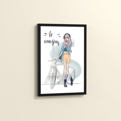 Side View of Sunny Days – Girl with Bicycle Photo Frame in Black Color Frame