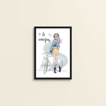 Wall View of Sunny Days – Girl with Bicycle Photo Frame in Black Color Frame