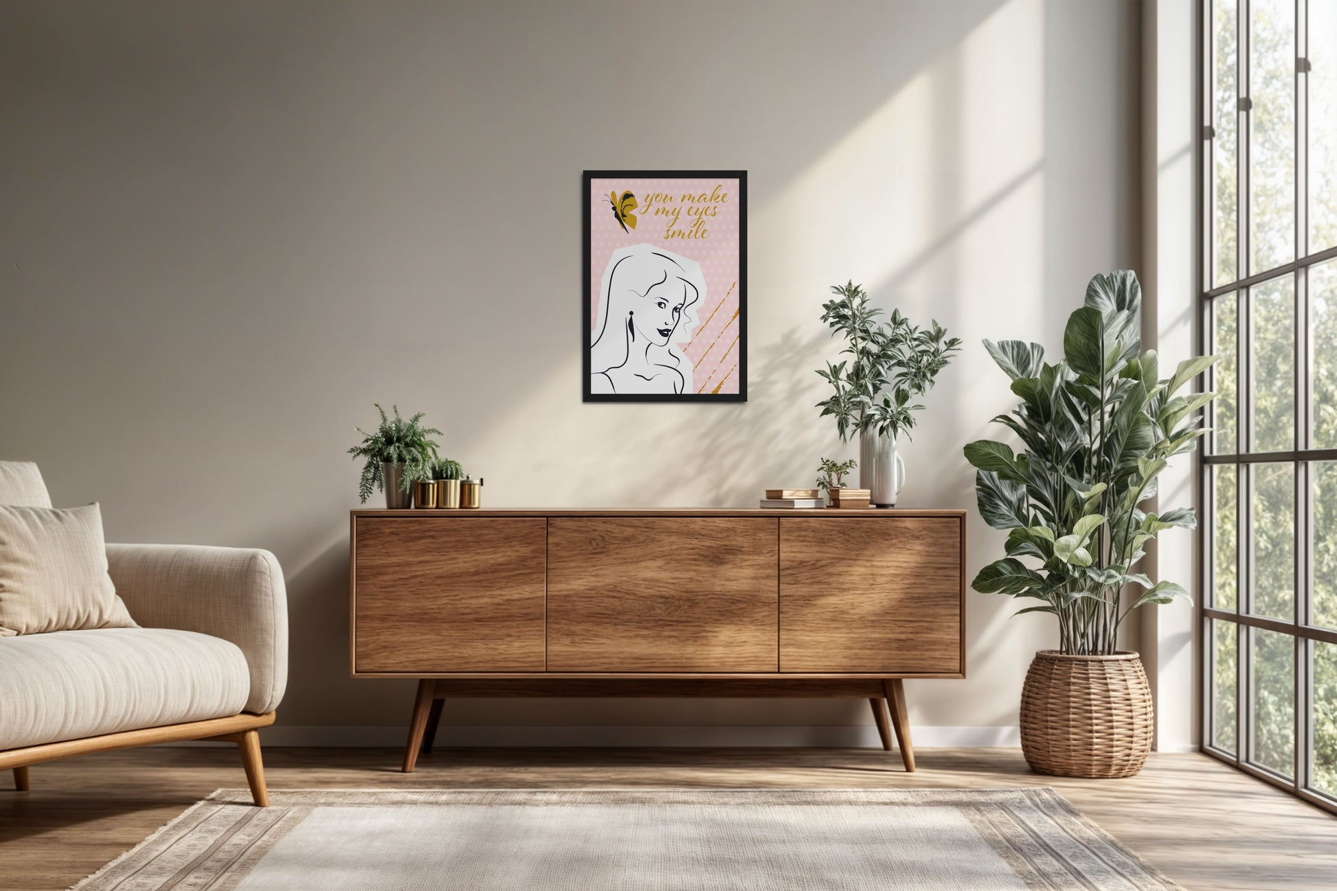 Living Room Cabinet Preview of You Make My Eyes Smile – Inspirational Wall Art Frame in Black Color Frame