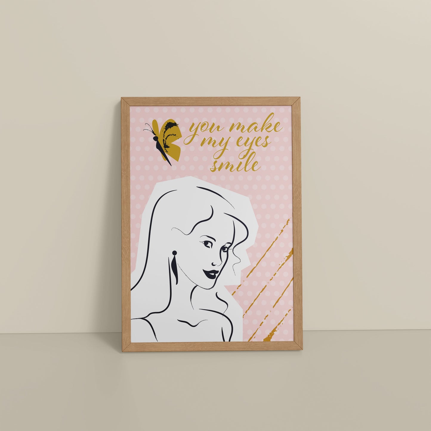 Floor View of You Make My Eyes Smile – Inspirational Wall Art Frame in Natrual Color Frame