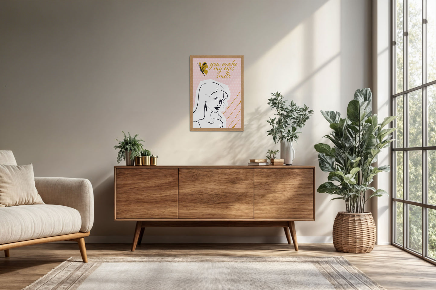 Living Room Cabinet Preview of You Make My Eyes Smile – Inspirational Wall Art Frame in Natrual Color Frame