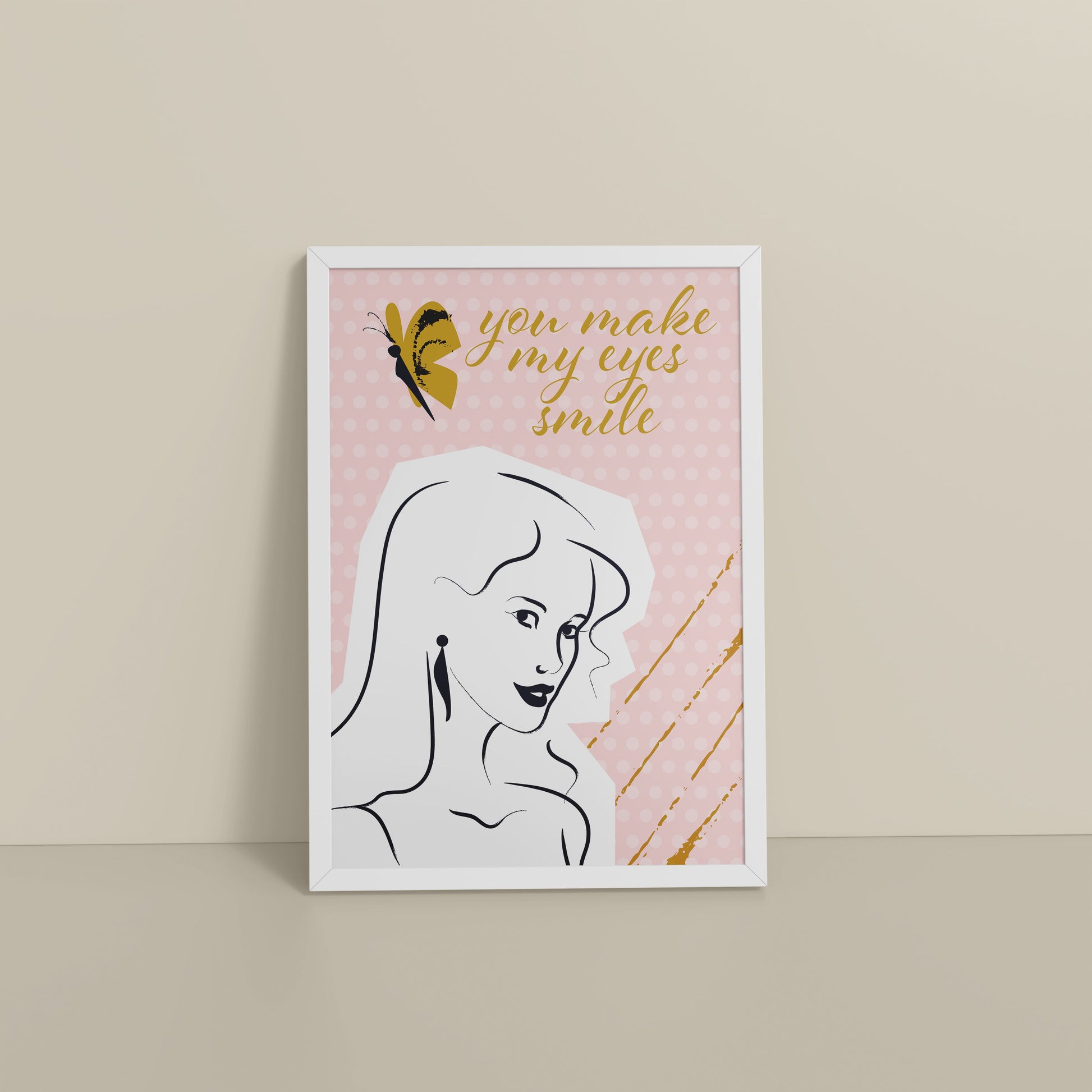 Floor View of You Make My Eyes Smile – Inspirational Wall Art Frame in White Color Frame