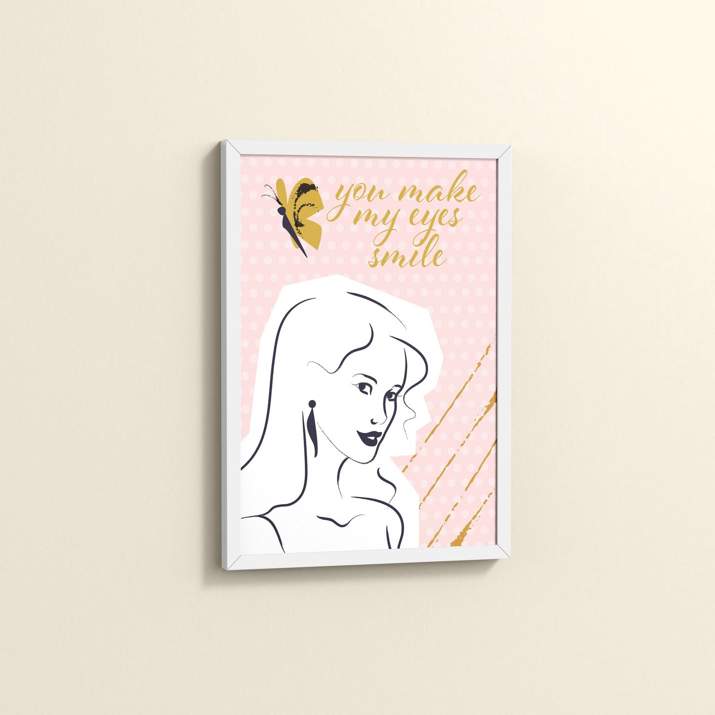 Side View of You Make My Eyes Smile – Inspirational Wall Art Frame in White Color Frame