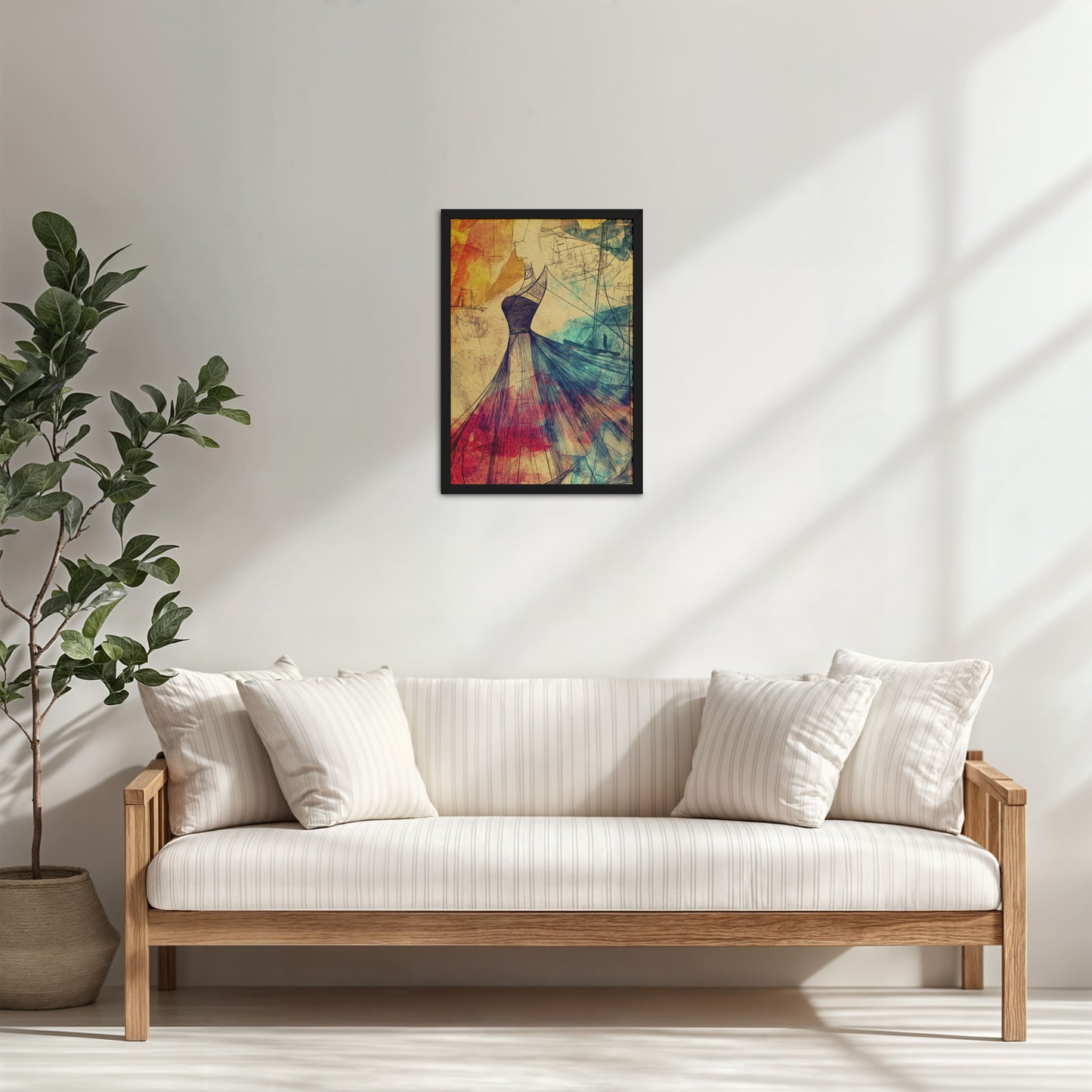 Living Room Cabinet Table Preview of Elegant Sketch – Vintage Dress Fashion Art Frame in Black Color Frame