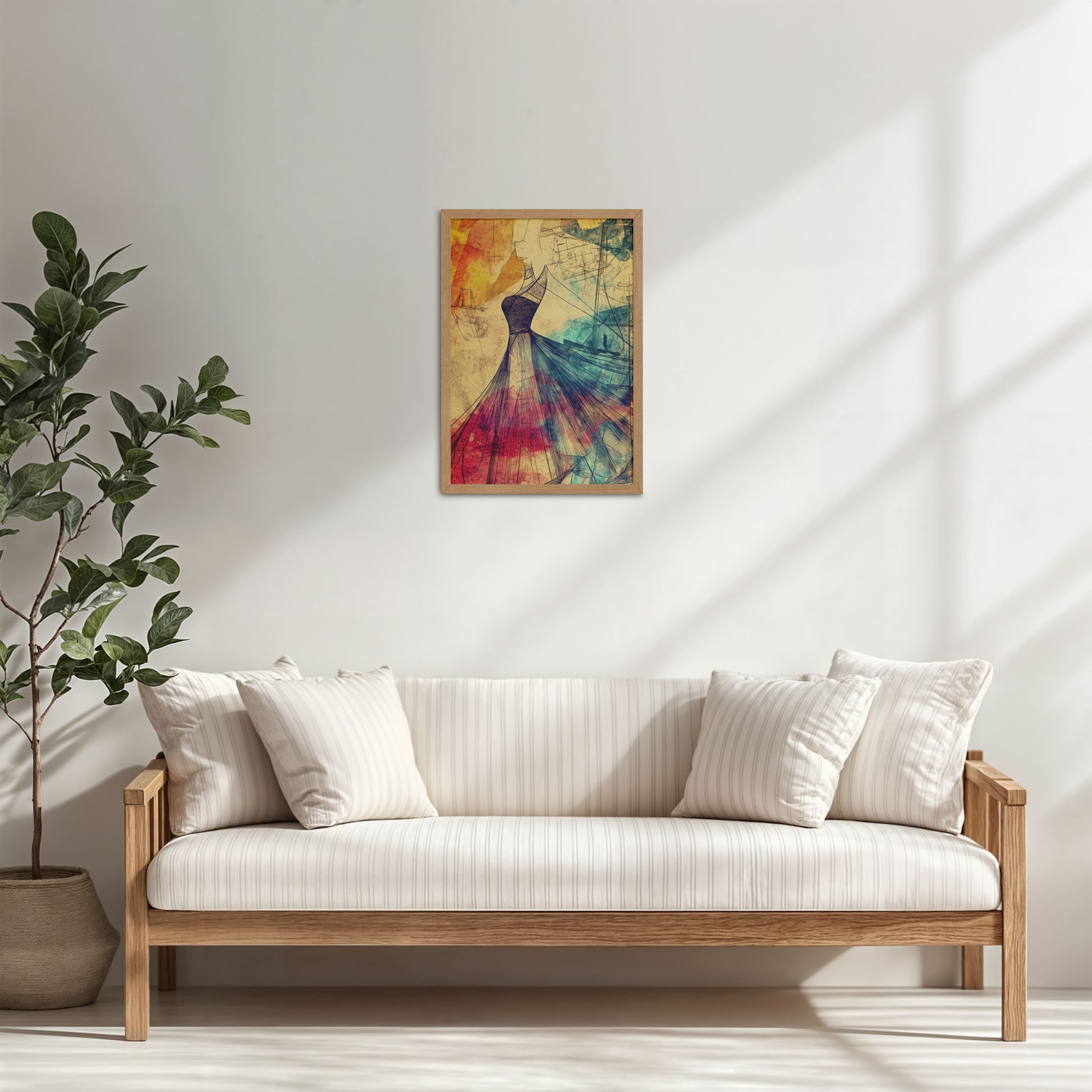 Living Room Cabinet Table Preview of Elegant Sketch – Vintage Dress Fashion Art Frame in Natrual Color Frame