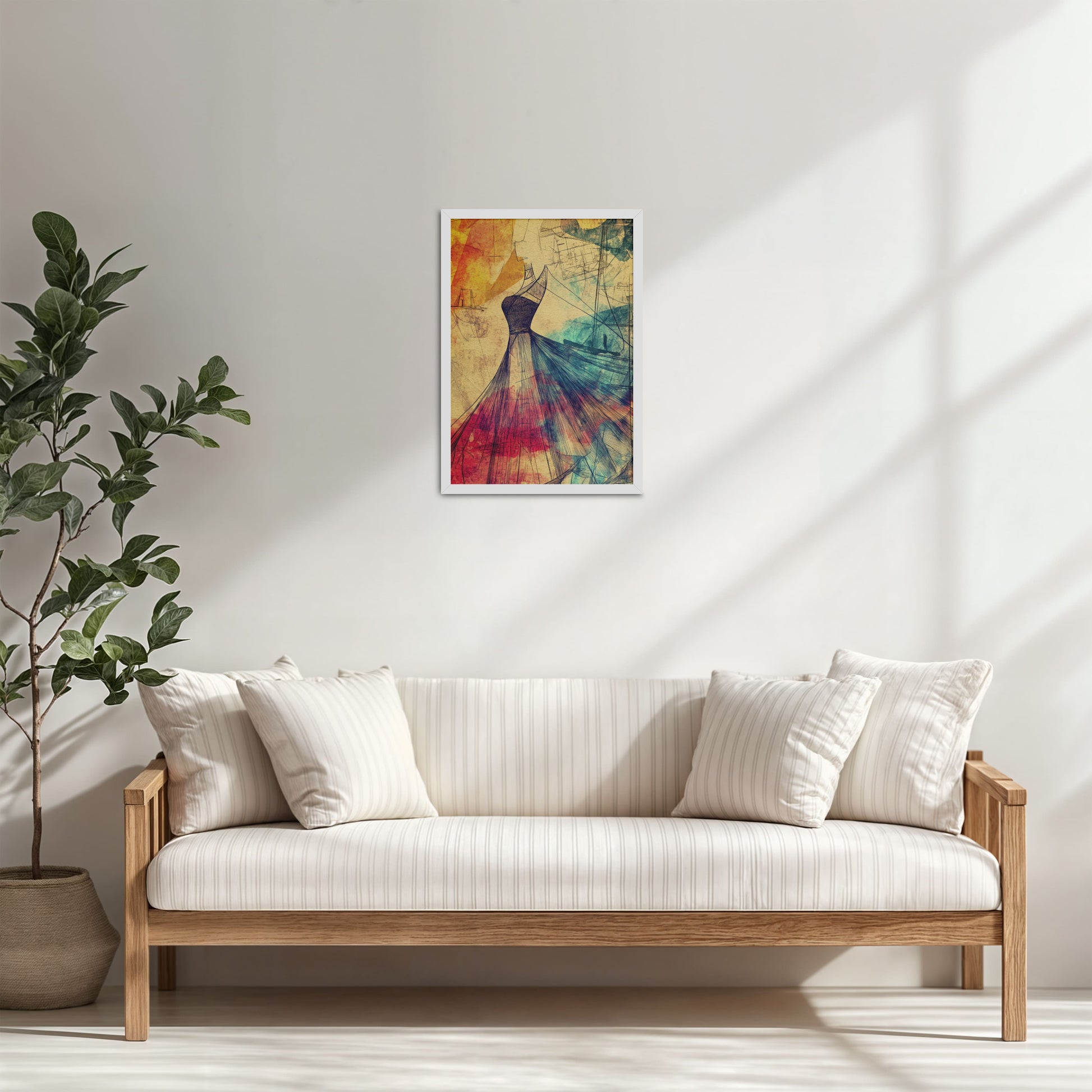 Living Room Cabinet Table Preview of Elegant Sketch – Vintage Dress Fashion Art Frame in White Color Frame