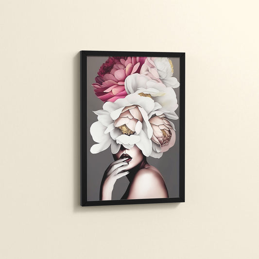 Side View of Blooming Beauty – Abstract Female Floral Wall Art in Black Color Frame
