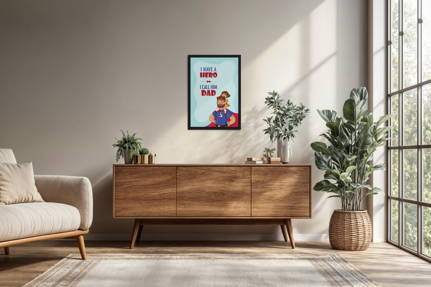 Living Room Cabinet Preview of My Hero, My Dad Wall Art Frame in Black Color Frame