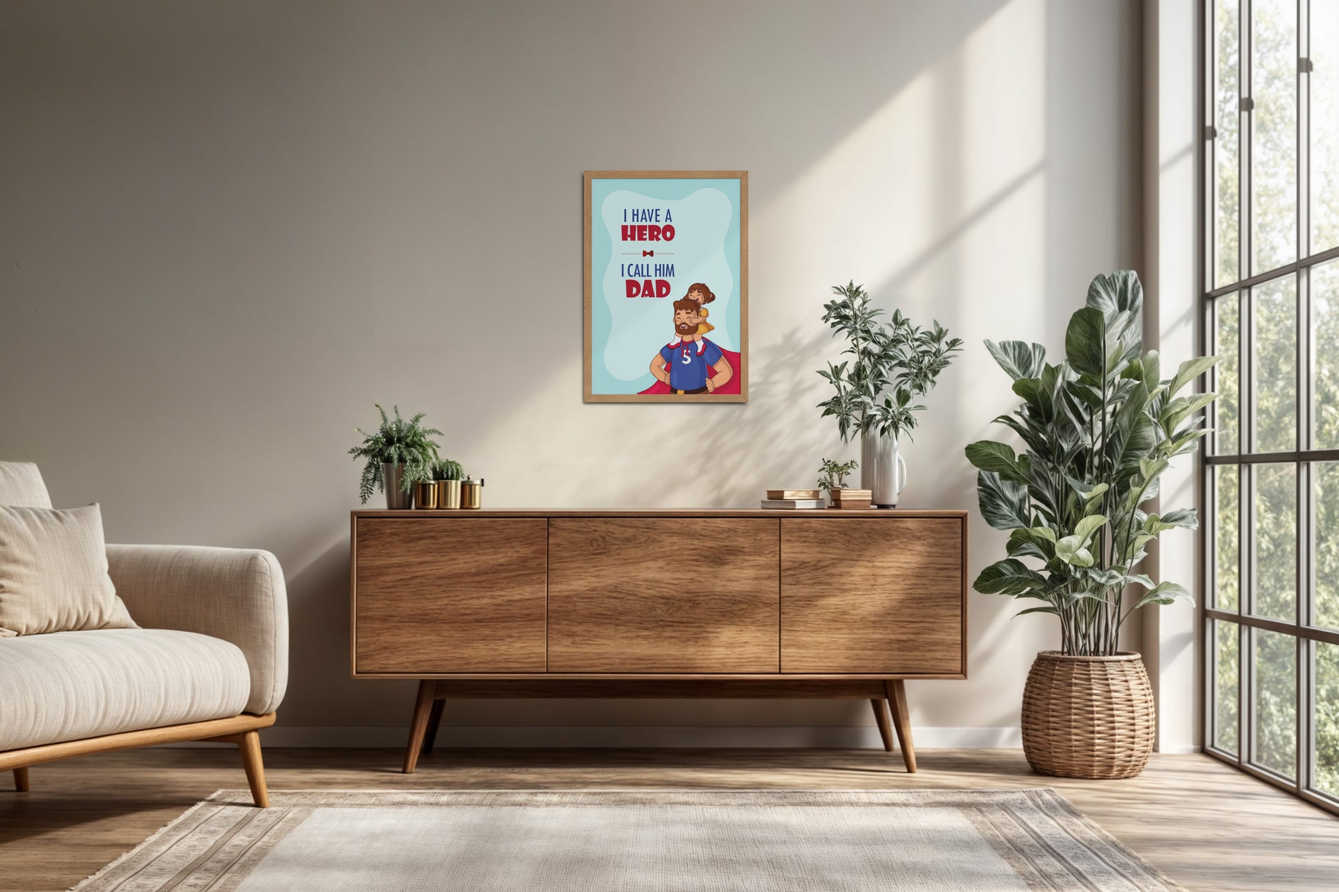 Living Room Cabinet Preview of My Hero, My Dad Wall Art Frame in Natrual Color Frame