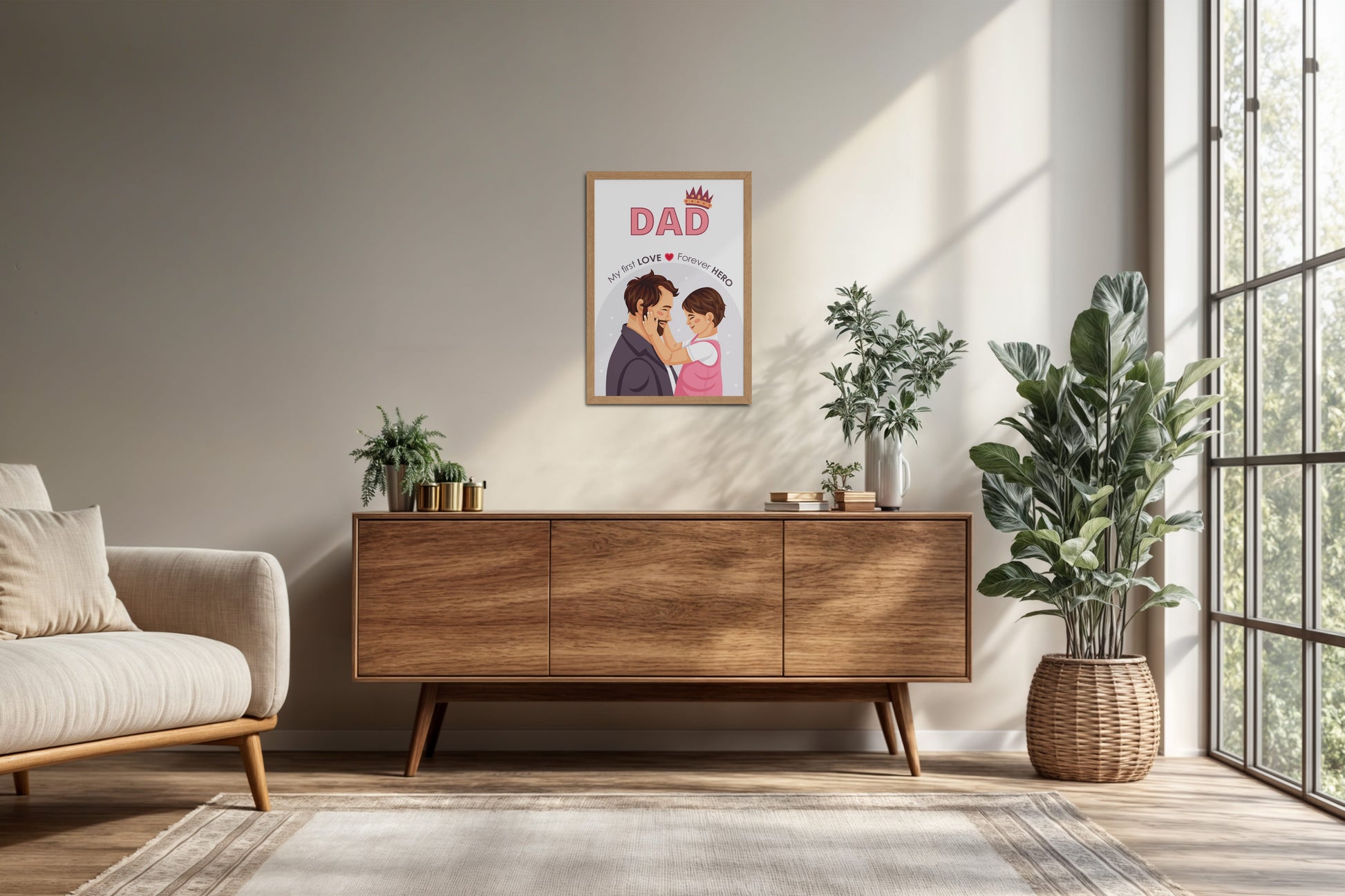 Living Room Cabinet Preview of My First Love, Forever Hero – Dad Wall Art in Natrual Color Frame