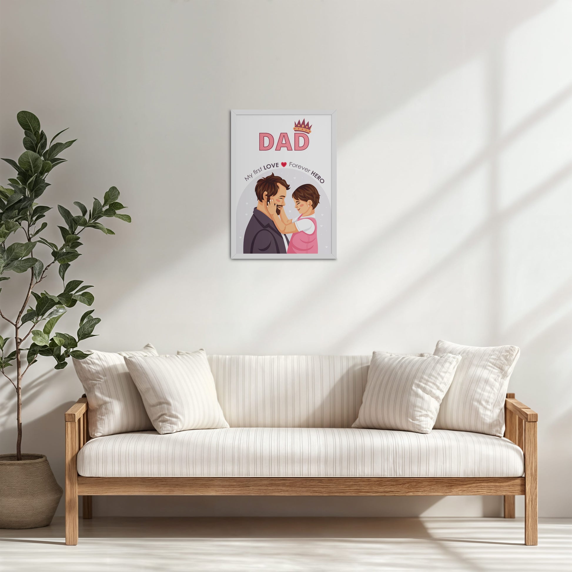Living Room Cabinet Table Preview of My First Love, Forever Hero – Dad Wall Art in White Color Frame