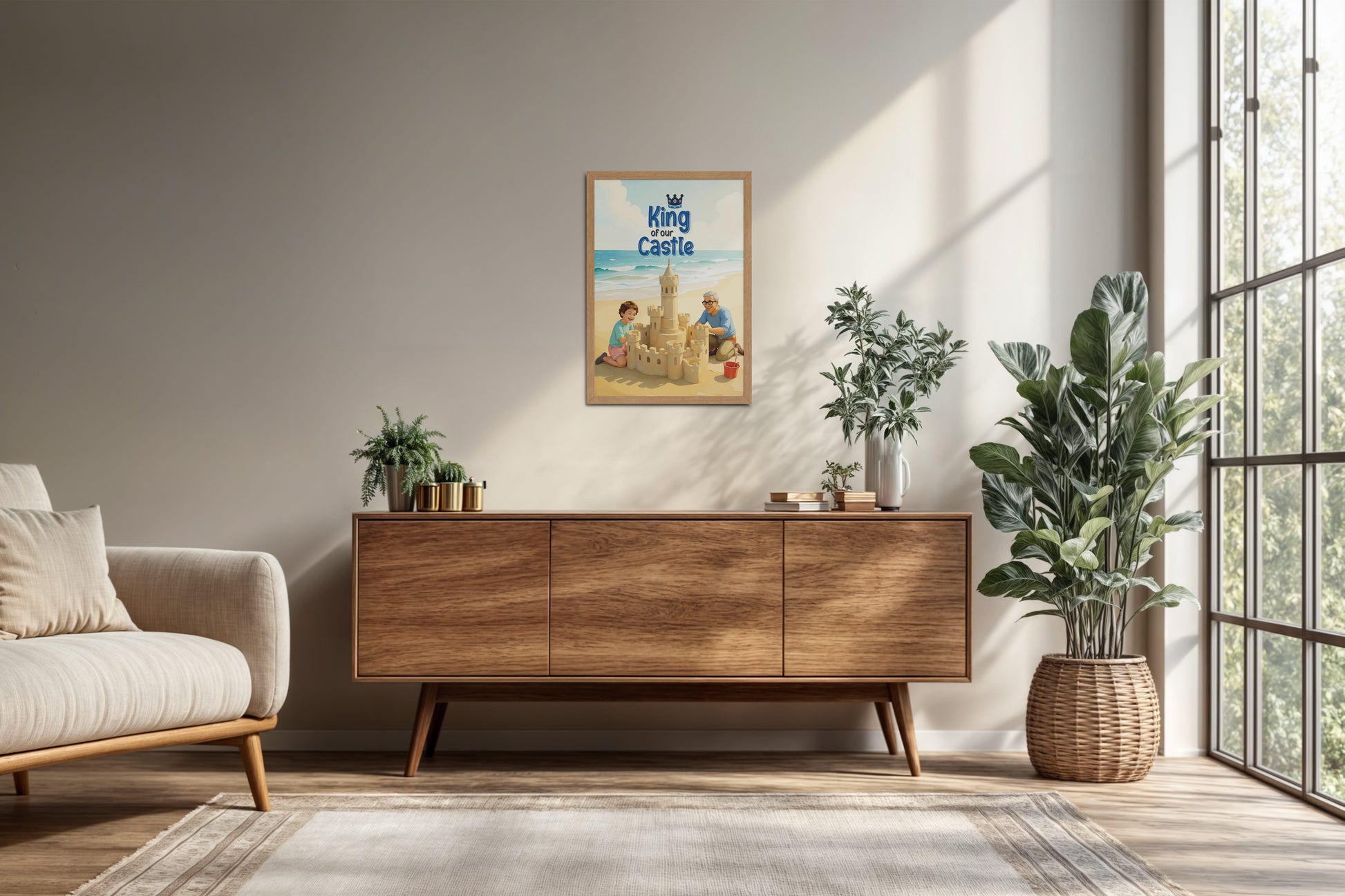 Living Room Cabinet Preview of King of Our Castle – DAD Wall Art in Natrual Color Frame
