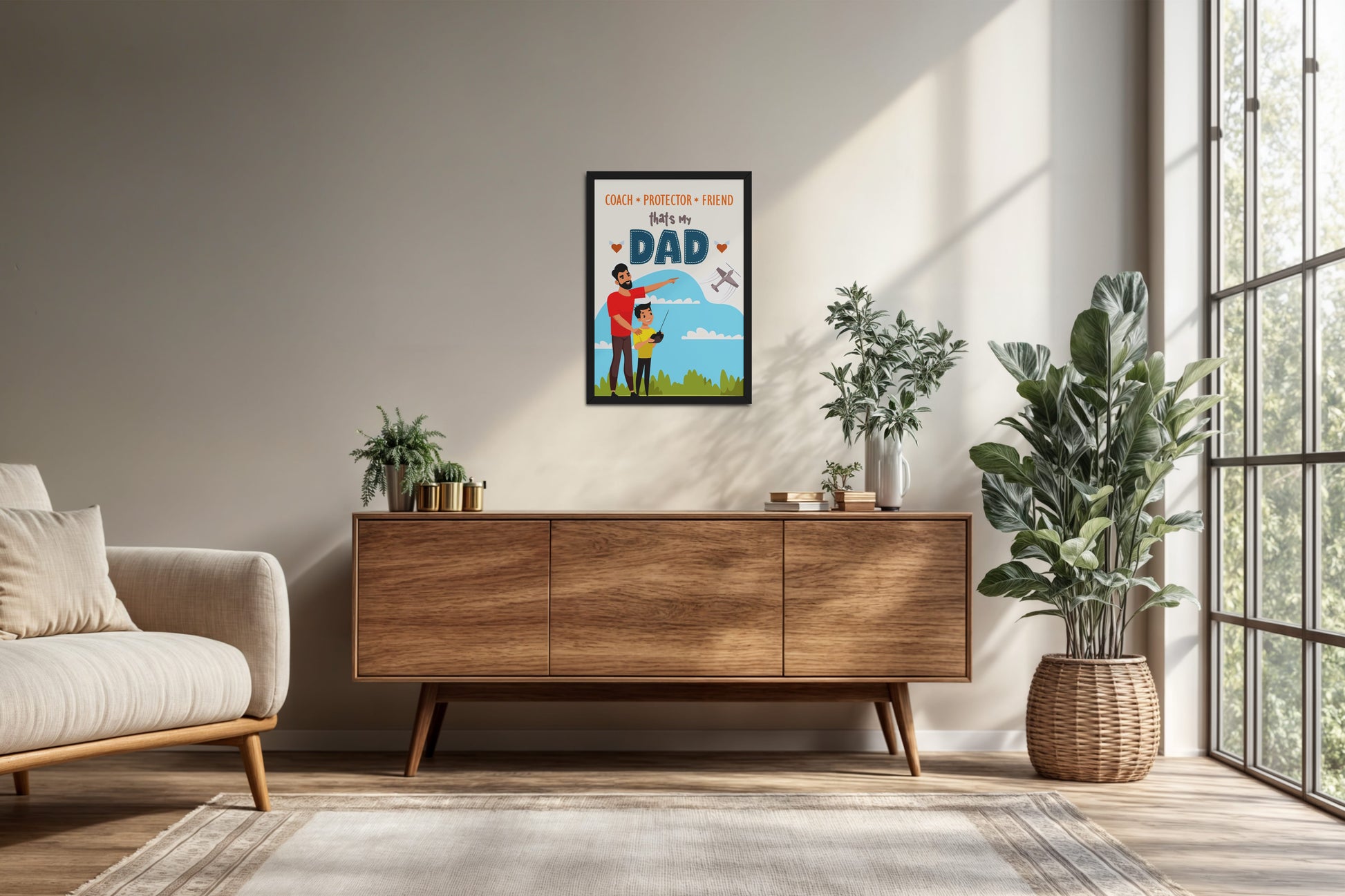 Living Room Cabinet Preview of That’s My Dad – Coach, Protector, Friend Wall Art in Black Color Frame