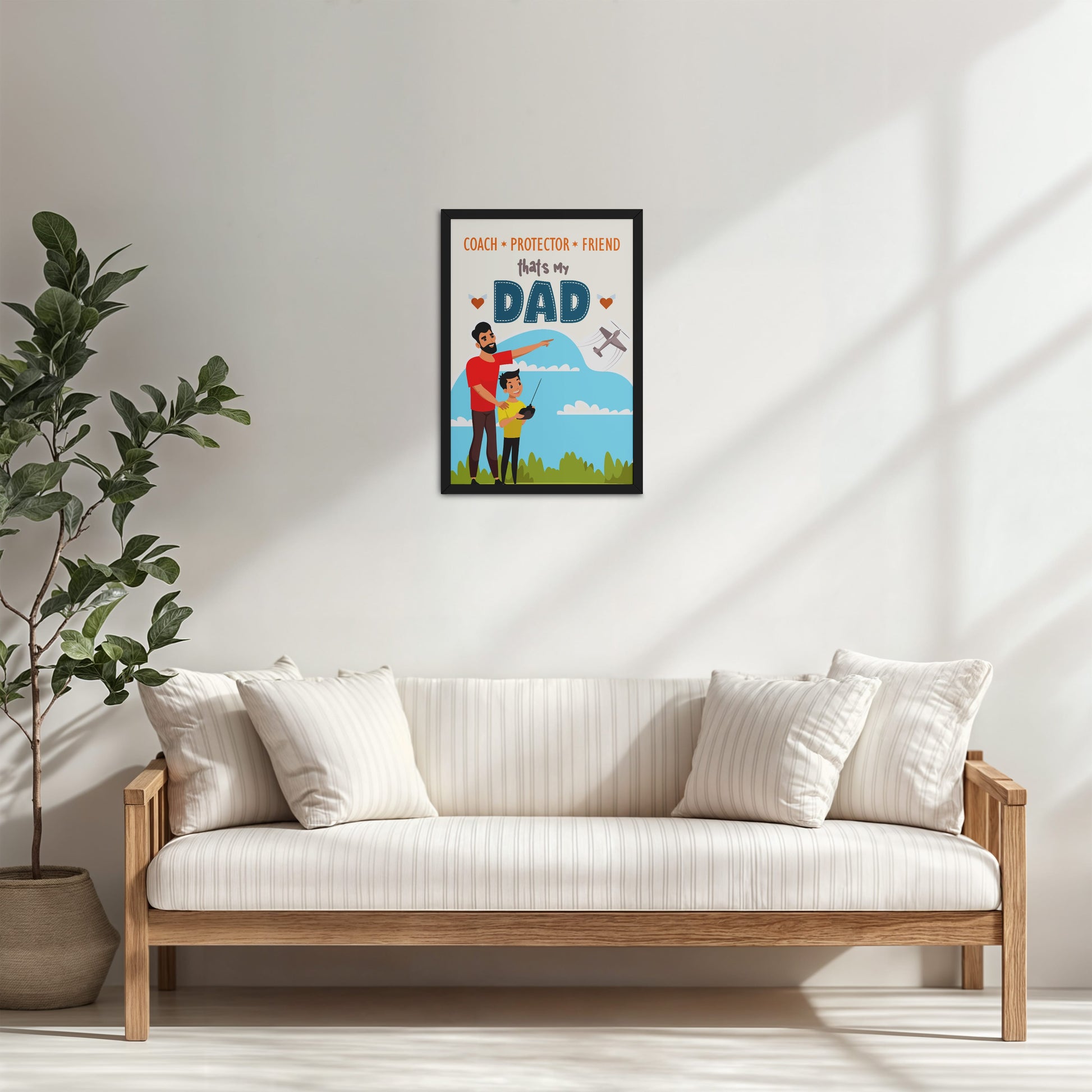 Living Room Cabinet Table Preview of That’s My Dad – Coach, Protector, Friend Wall Art in Black Color Frame