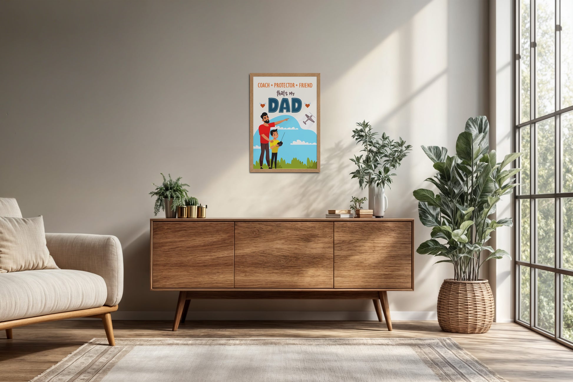 Living Room Cabinet Preview of That’s My Dad – Coach, Protector, Friend Wall Art in Natrual Color Frame