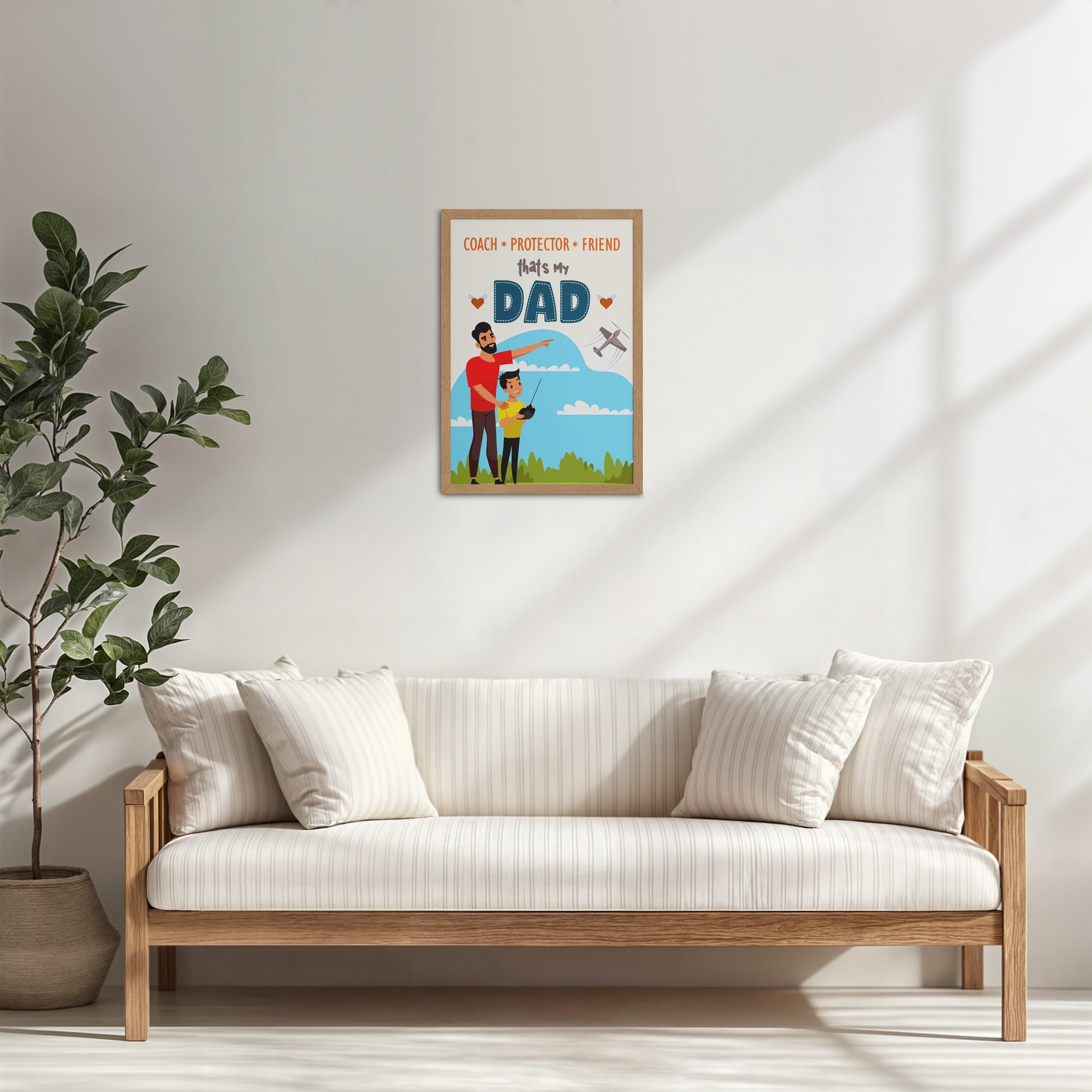 Living Room Cabinet Table Preview of That’s My Dad – Coach, Protector, Friend Wall Art in Natrual Color Frame
