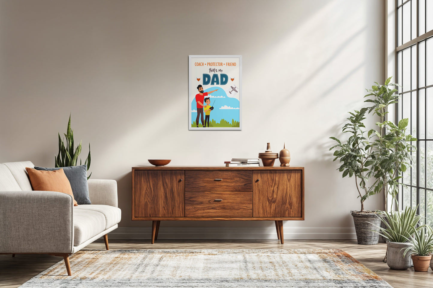 Living Room Sofa Preview of That’s My Dad – Coach, Protector, Friend Wall Art in White Color Frame