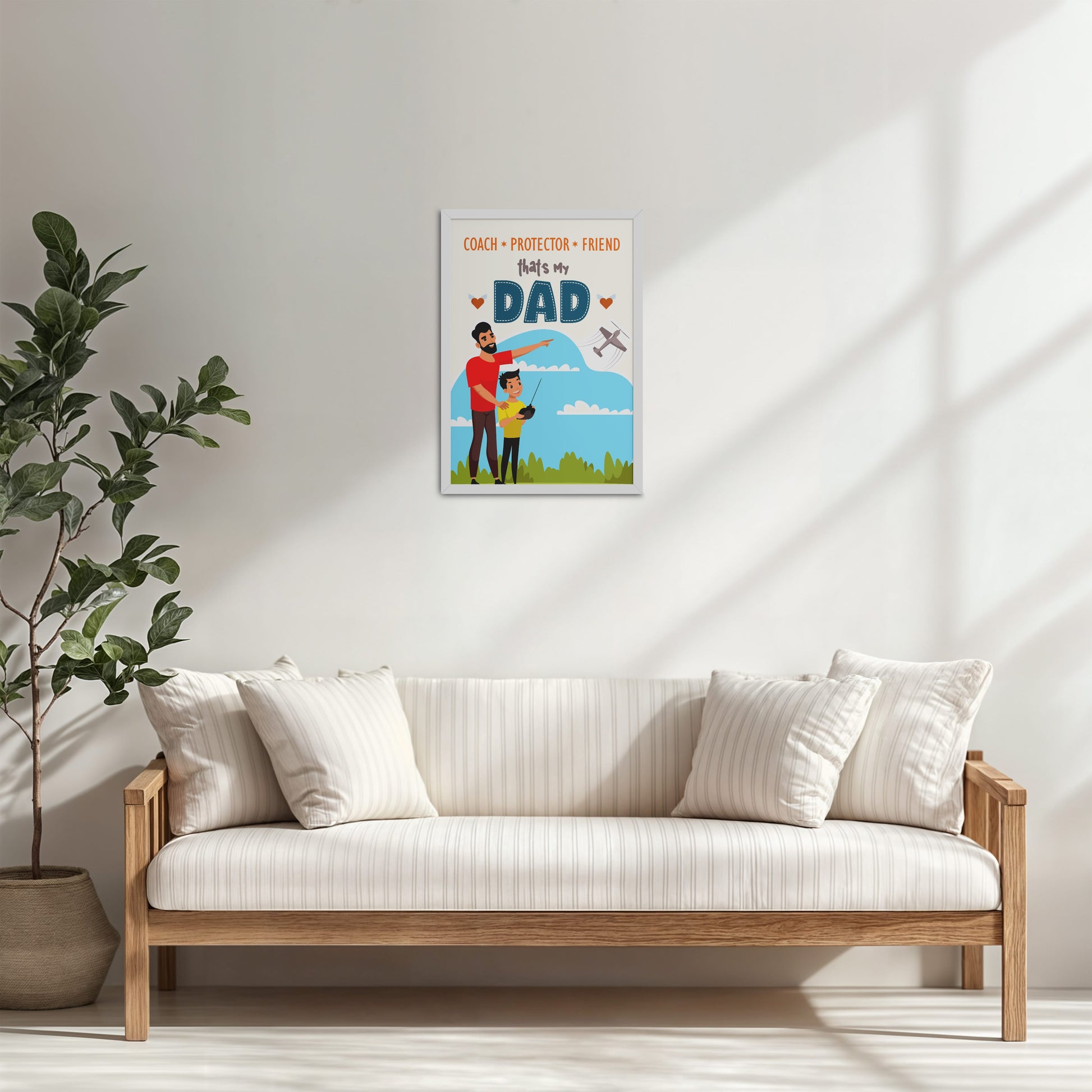 Living Room Cabinet Table Preview of That’s My Dad – Coach, Protector, Friend Wall Art in White Color Frame