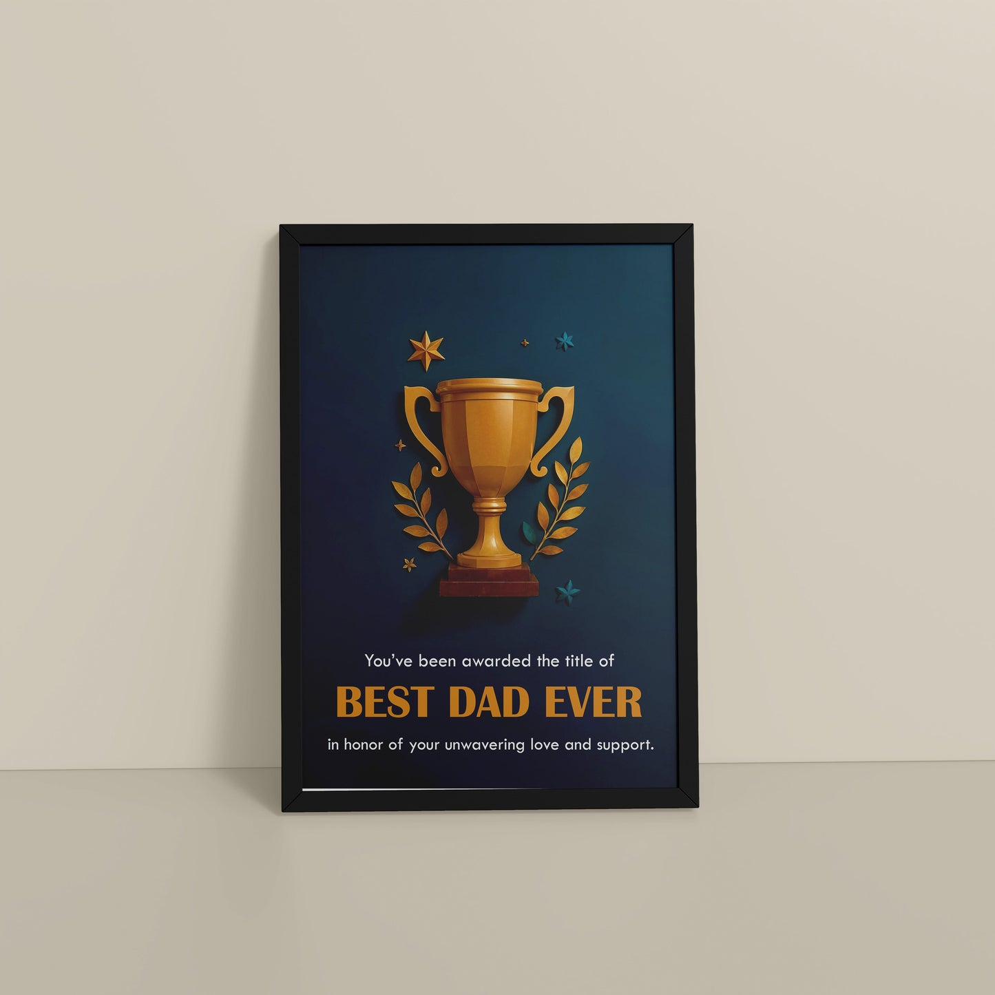 Floor View of Best Dad Ever – Officially Awarded Wall Art in Black Color Frame