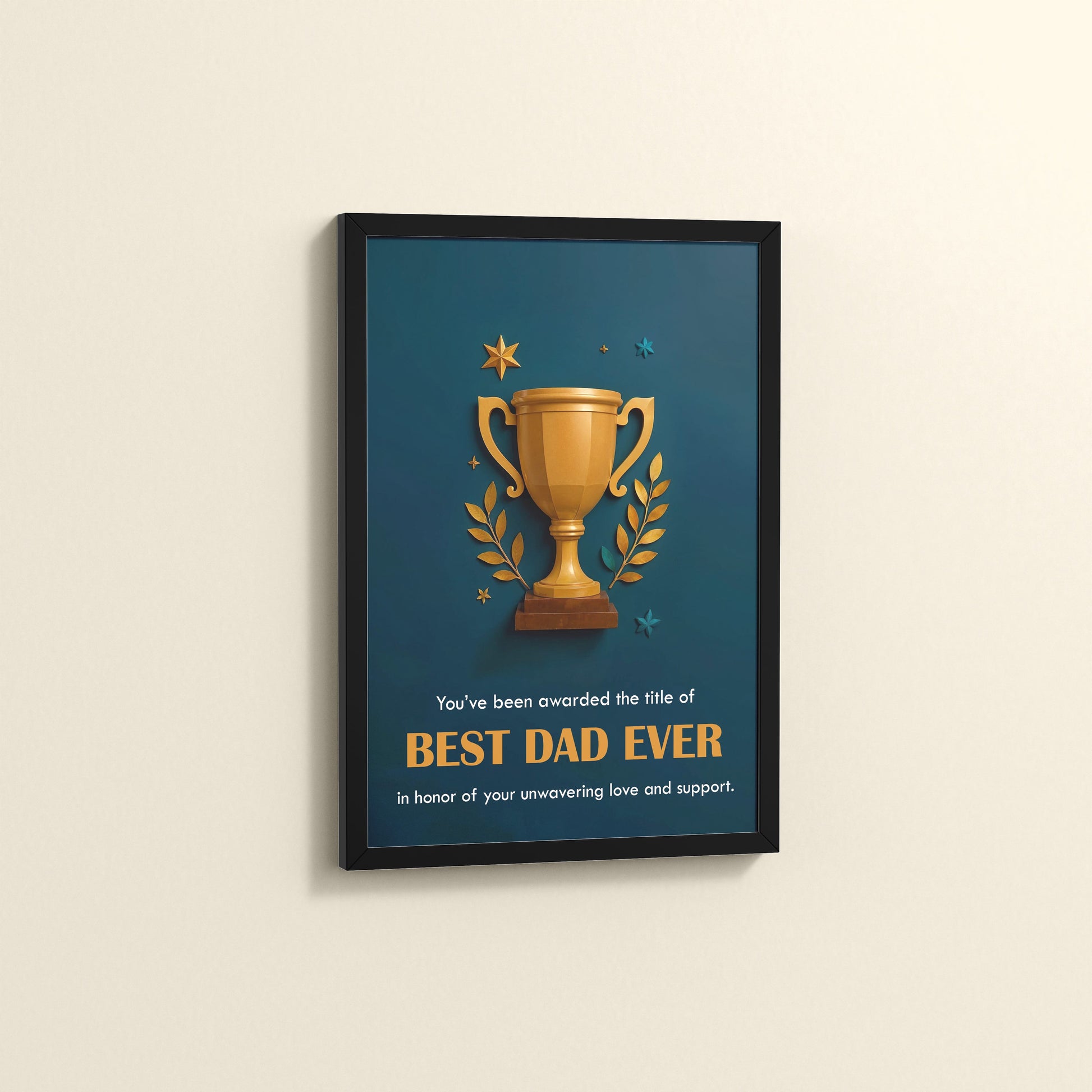 Side View of Best Dad Ever – Officially Awarded Wall Art in Black Color Frame