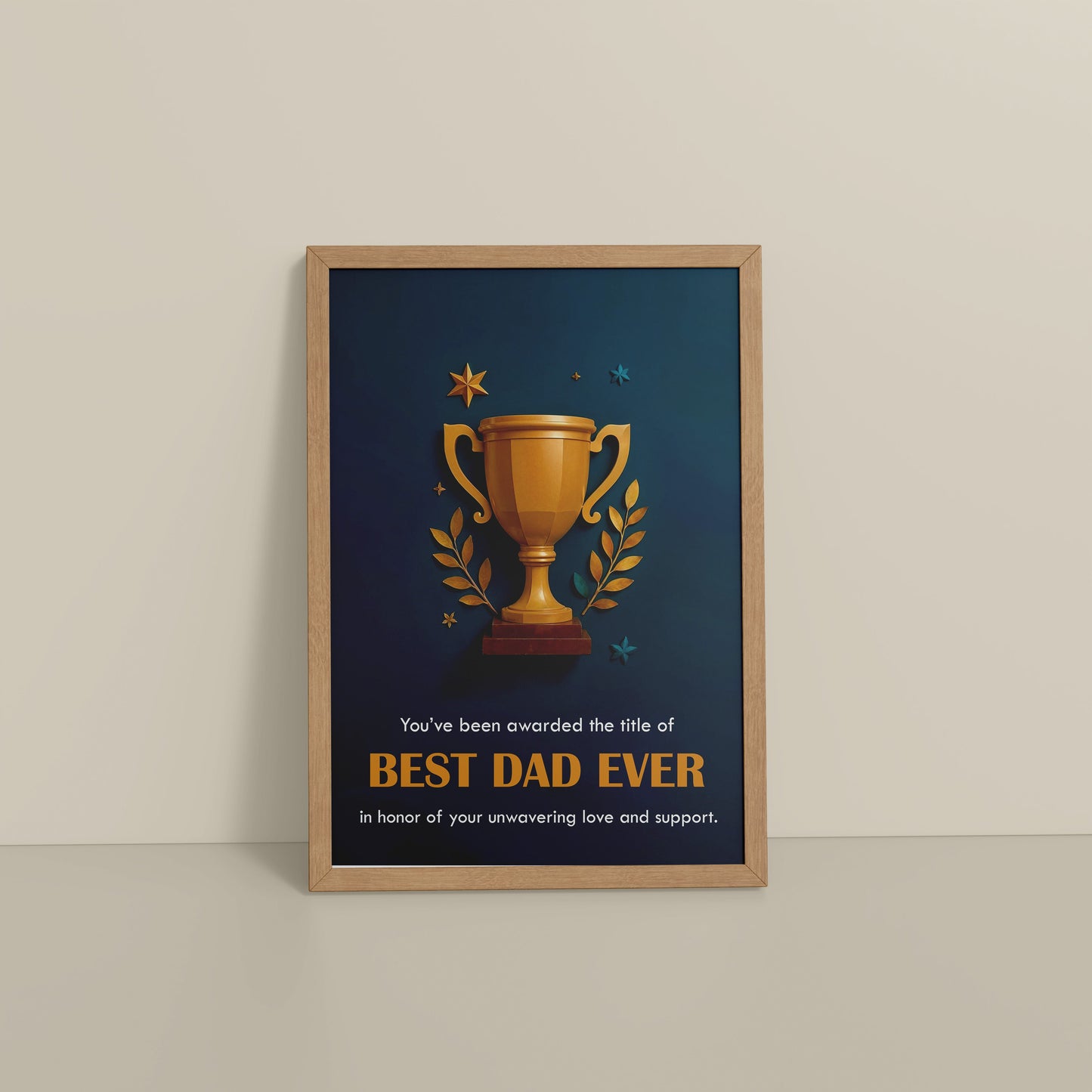 Floor View of Best Dad Ever – Officially Awarded Wall Art in Natrual Color Frame
