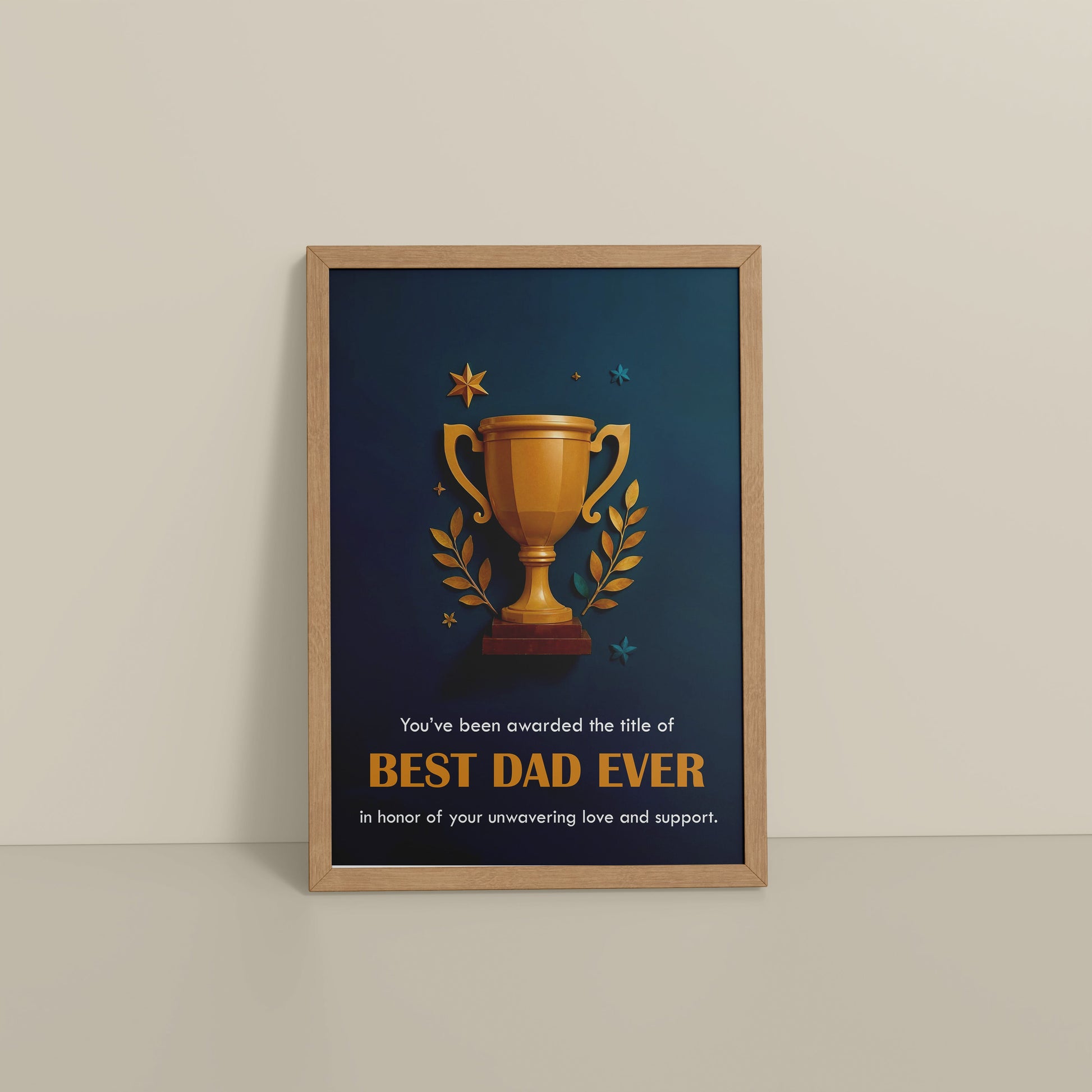 Floor View of Best Dad Ever – Officially Awarded Wall Art in Natrual Color Frame