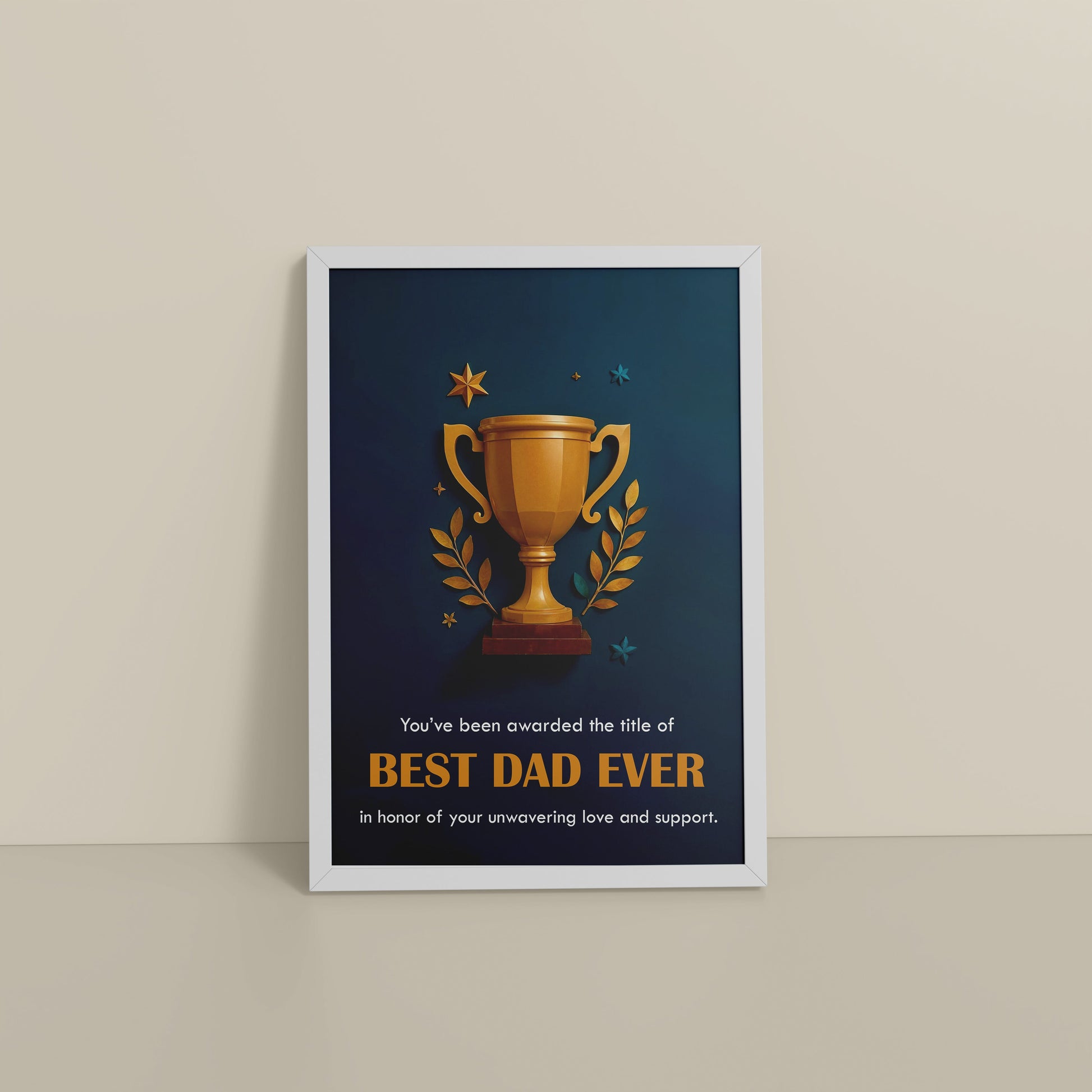 Floor View of Best Dad Ever – Officially Awarded Wall Art in White Color Frame