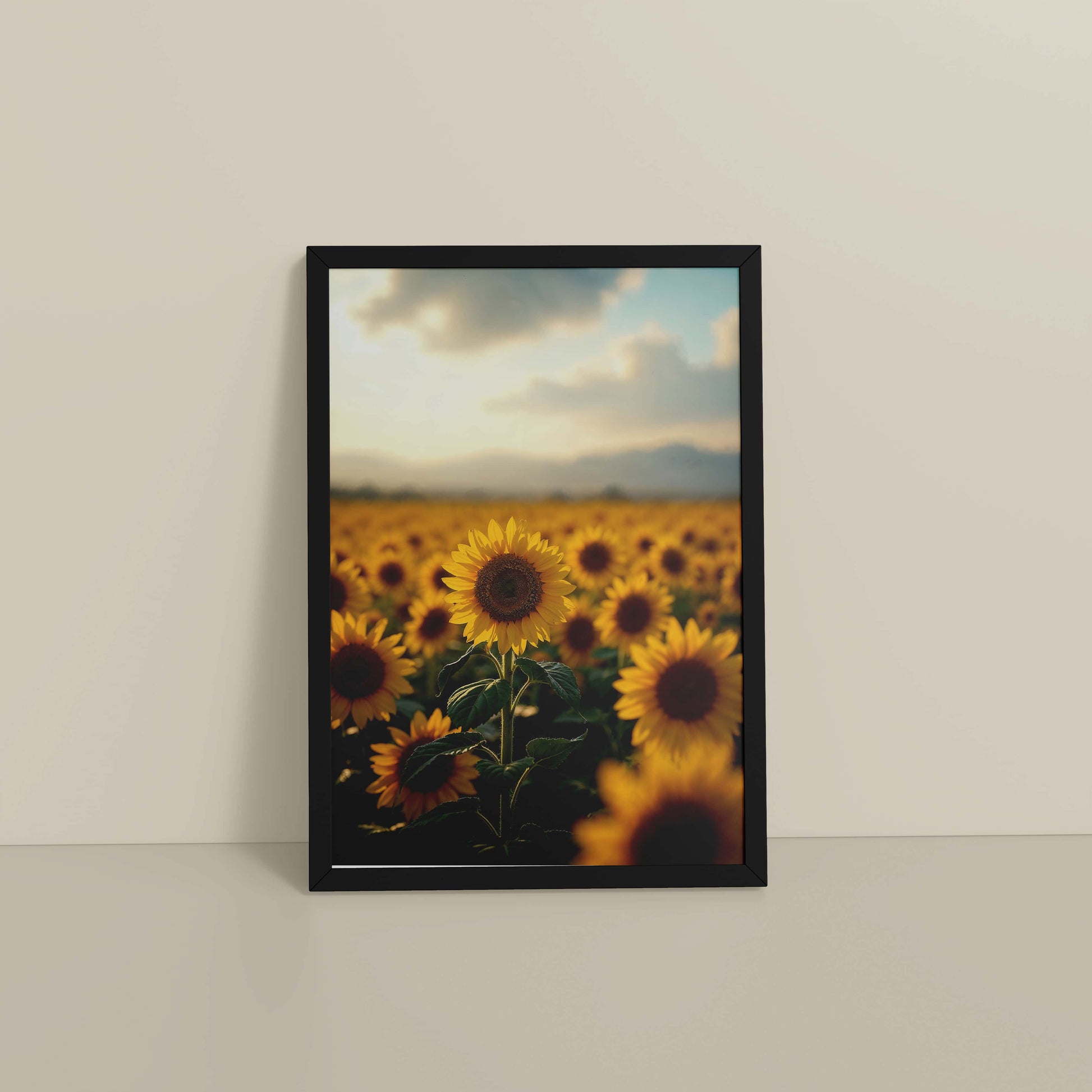 Floor View of Golden Bloom – Sunflowers Wall Art Frame in Black Color Frame