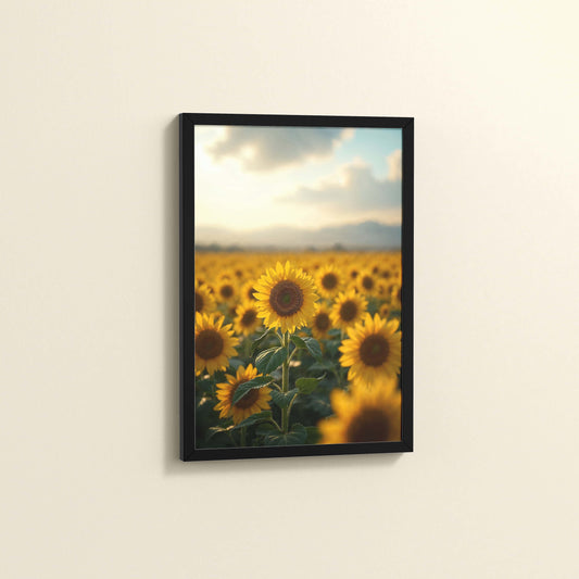 Side View of Golden Bloom – Sunflowers Wall Art Frame in Black Color Frame
