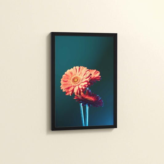 Side View of Orange Charm – Daisy Flower Photo Frame Decor in Black Color Frame