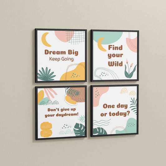 Side View of Chase the Dream – Motivational Wall Art Set of 4 Frames in Black Color Frame