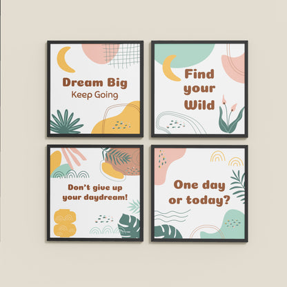 Wall View of Chase the Dream – Motivational Wall Art Set of 4 Frames in Black Color Frame