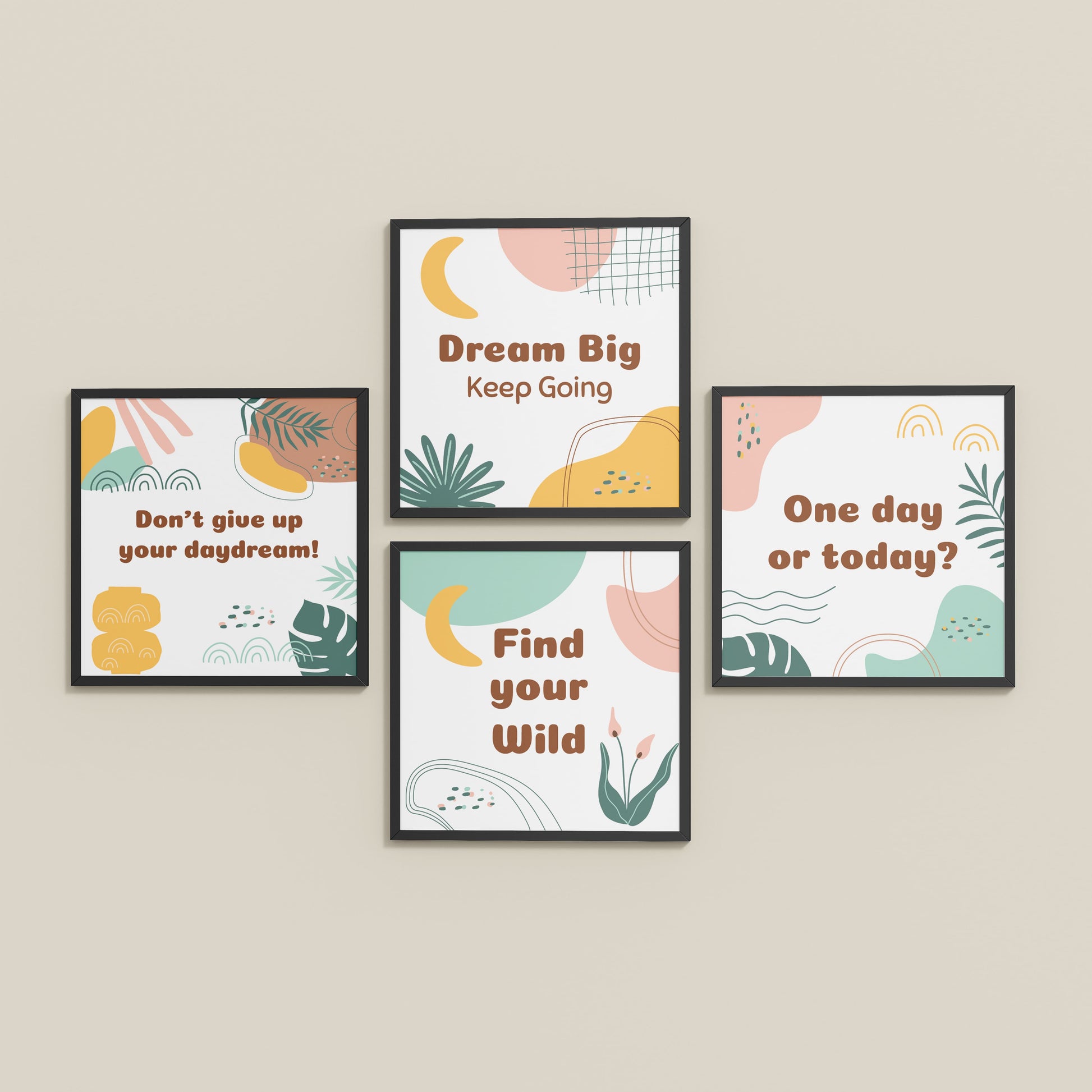 Inclined Floor View of Chase the Dream – Motivational Wall Art Set of 4 Frames in Black Color Frame