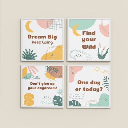 Wall View of Chase the Dream – Motivational Wall Art Set of 4 Frames in White Color Frame