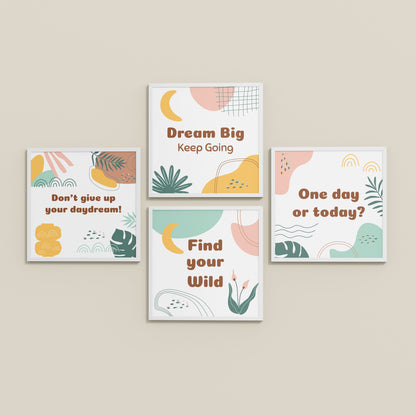 Inclined Floor View of Chase the Dream – Motivational Wall Art Set of 4 Frames in White Color Frame