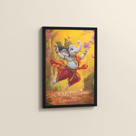 Side View of Oh My Friend Ganesha – Colorful Bal Ganesh Wall Decor Photo Frame in Black Color Frame