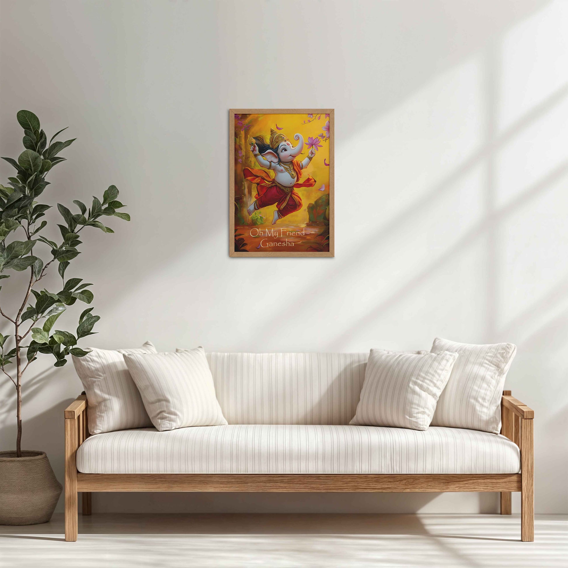 Living Room Sofa Preview of Oh My Friend Ganesha – Colorful Bal Ganesh Wall Decor Photo Frame in Natrual Color Frame