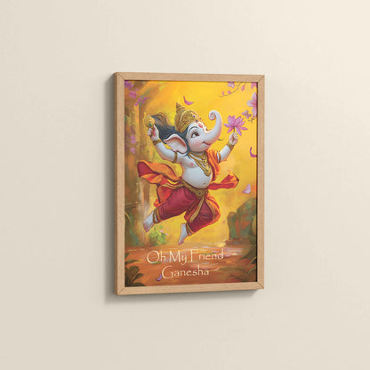 Side View of Oh My Friend Ganesha – Colorful Bal Ganesh Wall Decor Photo Frame in Natrual Color Frame