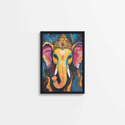 Wall View of Vibrant Abstract Lord Ganesha – Wall Decor & Spiritual Painting in Black Color Frame