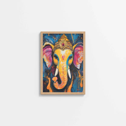 Wall View of Vibrant Abstract Lord Ganesha – Wall Decor & Spiritual Painting in Natrual Color Frame